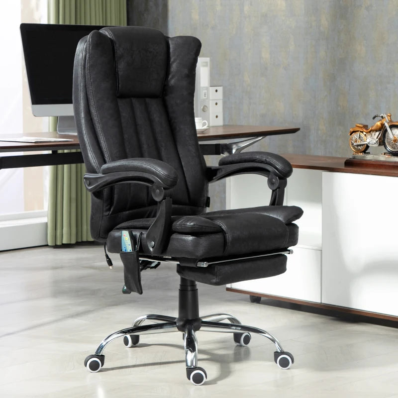 Office Chair 6-point Vibration Massage Chair Micro Fiber Recliner with Retractable Footrest Black