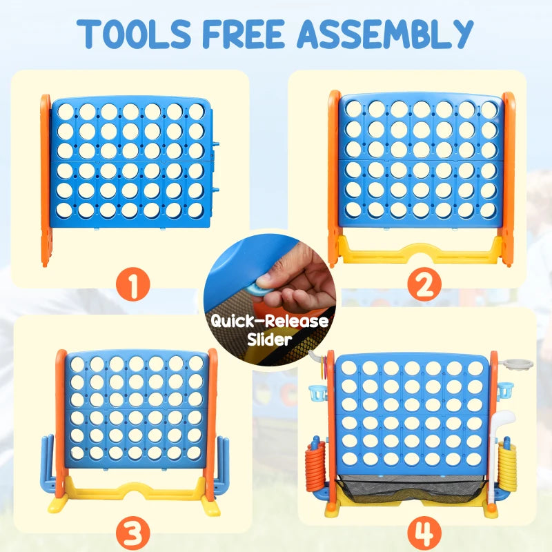 Qaba 4 in 1 Kids Jumbo Connect 4 Game Set with Basketball, Ring Toss, Golf, for Kids, Family, Indoor & Outdoor