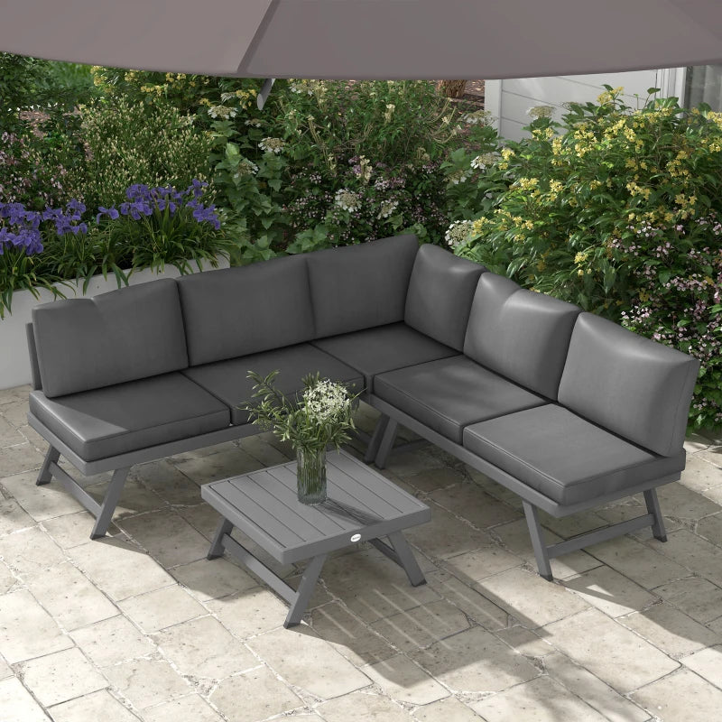 Outdoor Corner Garden Set, Convertible 4-Piece Furniture with 2 Sofas, 1 Corner Chair, and 1 Coffee Table, Grey
