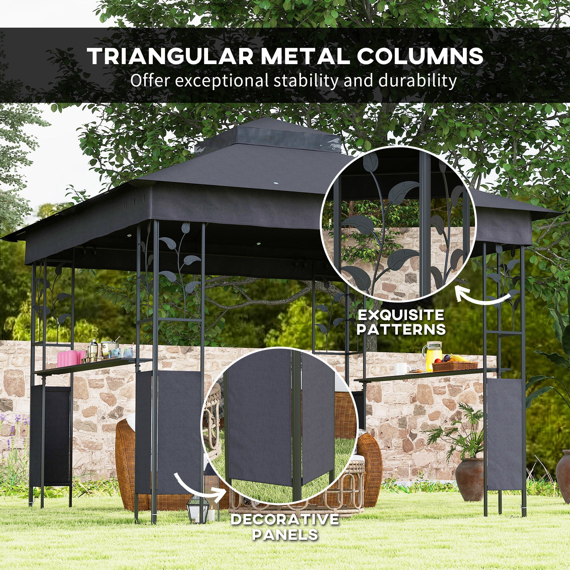 Outsunny 10' x 10' Outdoor Gazebo with Shelves and Netting, UV30+ Double Roof Patio Gazebo for Lawn, Backyard and Deck 