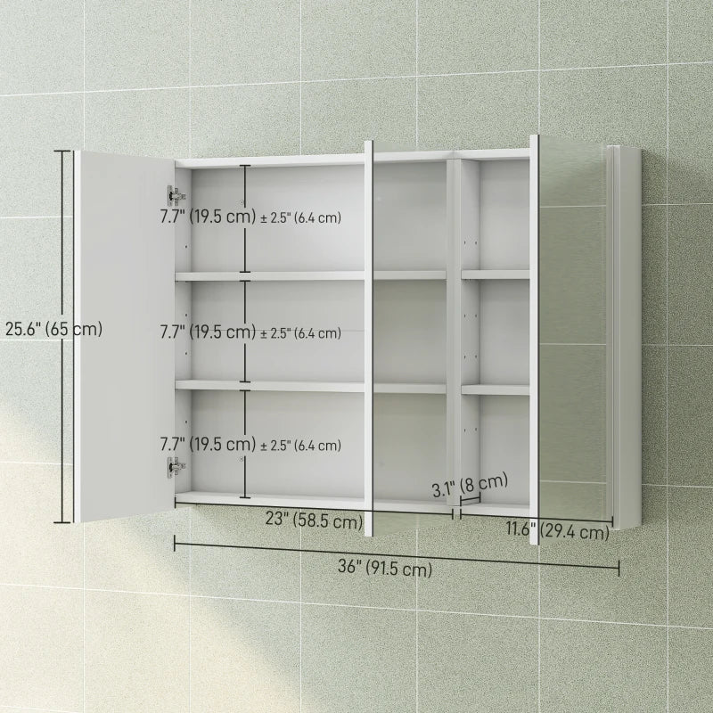 Three-Mirror Bathroom Medicine Storage Cabinet - White