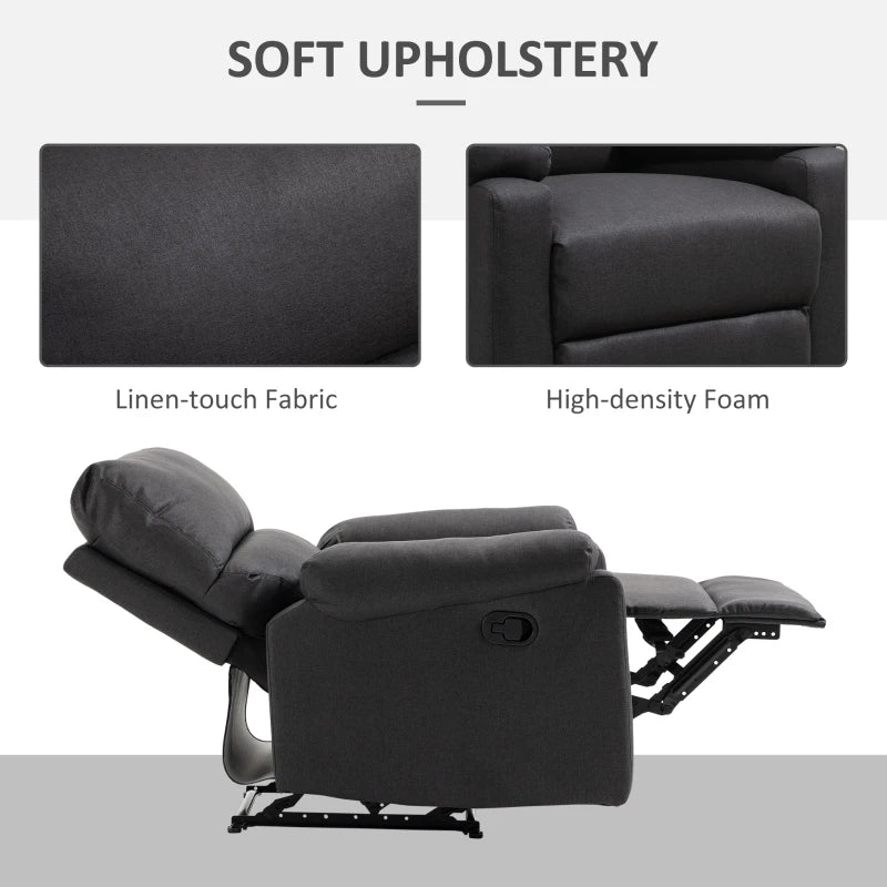 Recliner Chair, Manual Reclining Chair with Footrest, Padded Seat for Living Room, Bedroom, Study, Dark Grey