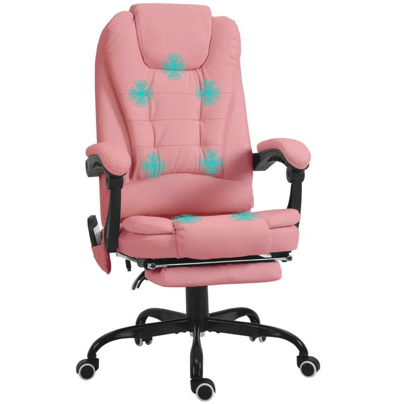 7-Point Vibrating Massage Chair, Reclining Office Chair with Footrest, Reclining Back, Adjustable Height, Pink