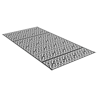 Outsunny 9x18ft Black White Chain Design Reversible Outdoor Rug Waterproof Plastic Straw with Carry Bag 