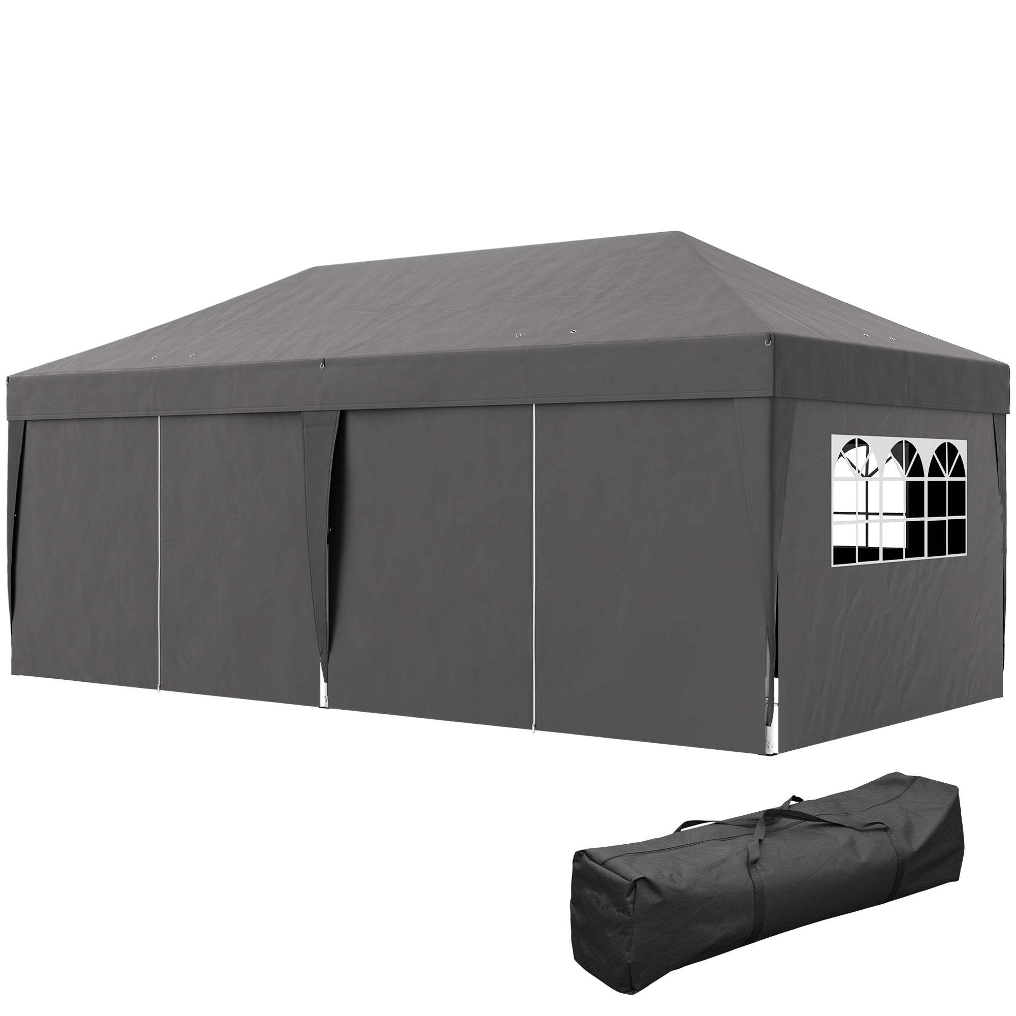 Outsunny 10' x 20' Pop Up Canopy Tent Outdoor Portable Easy Up Party Tent Garden Shade Shelter with Walls Carrying Bag, Black 