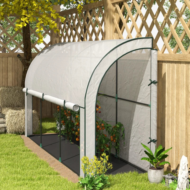 Walk-in Lean-to Greenhouse, Outdoor Gardening Green House with Zipper Roll-up Doors and Window, 10' x 3' x 5', White
