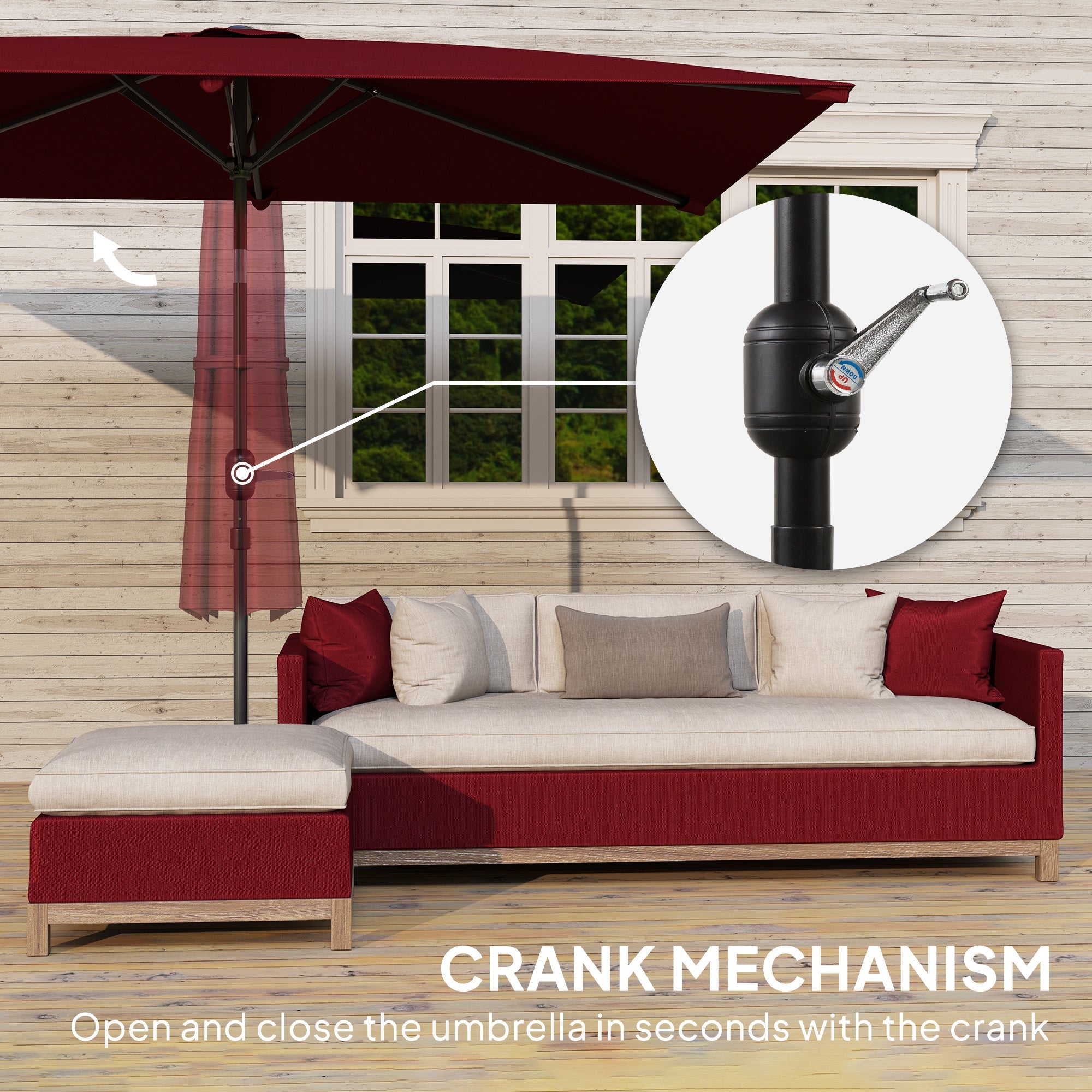 Outsunny 6.6x9.6ft Rectangle Aluminum Tilt Patio Umbrella, Garden Market Parasol, Outdoor Sunshade Canopy with Crank, Wine Red 
