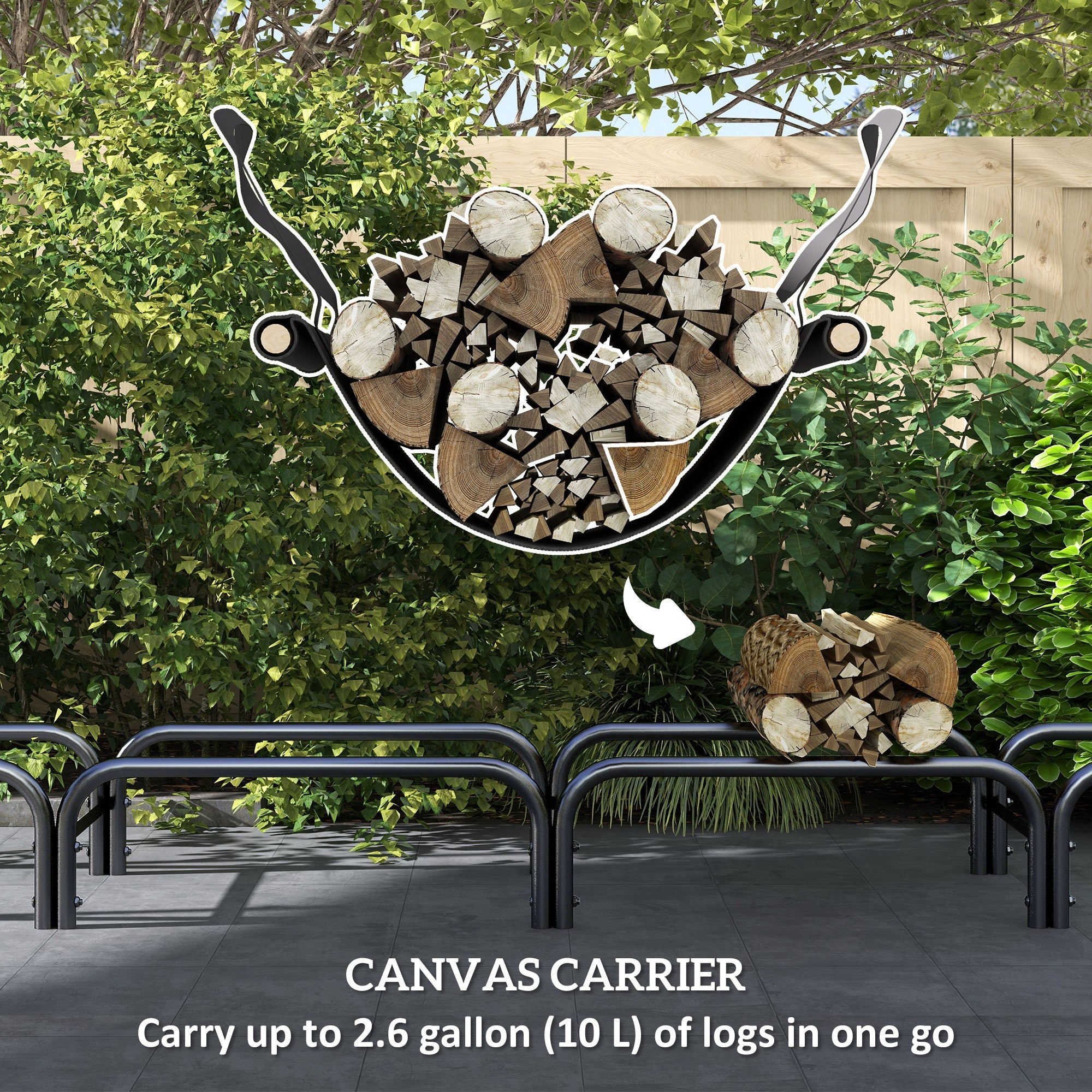 Outsunny 8ft Outdoor Firewood Rack with Cover and Carrier, Adjustable Wood Storage Holder, Indoor Outdoor Log Rack, Black 