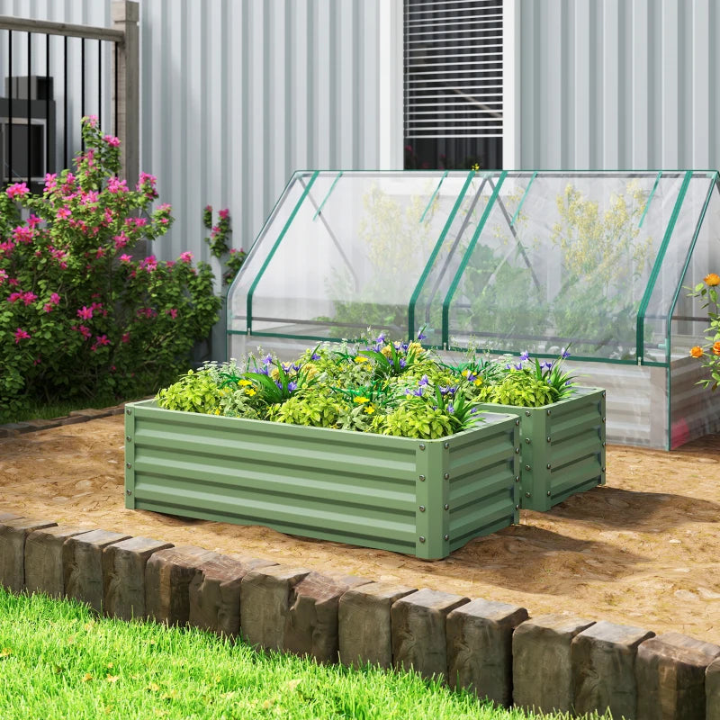 Galvanized Raised Garden Beds, Outdoor Planter Box, Set of 2, for Flowers, Herbs and Vegetables, Light Green
