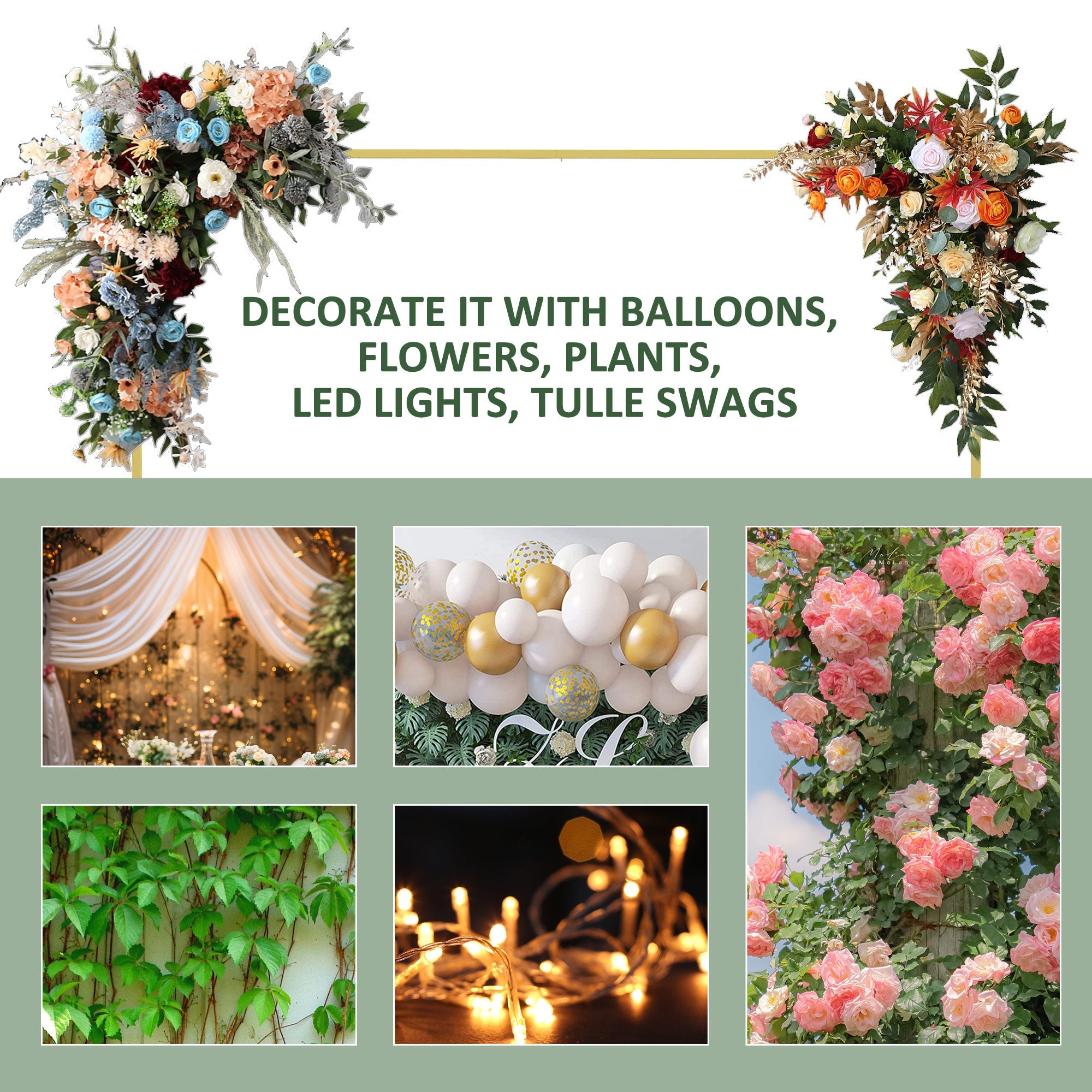 Outsunny 6.6x6.6FT Square Metal Wedding Arch, Gold Backdrop Stand for Parties, Bridal Showers, Graduations 