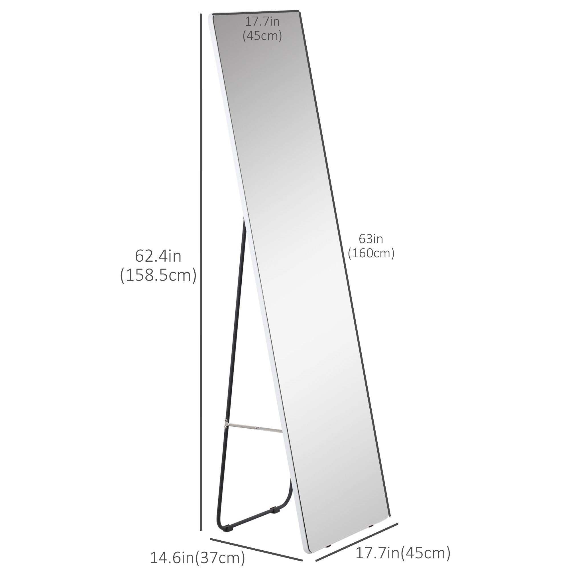 HOMCOM Silvery Silhouette: Full-Length Aluminum Alloy Framed Hanging or Leaning Mirror for Bedroom and Living Room Decor 