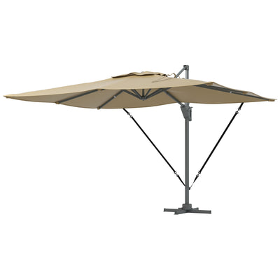 Outsunny 13 FT Cantilever Umbrella in Khaki - Aluminum, 360° Rotation, Crank, Tilt, with Cross Base 