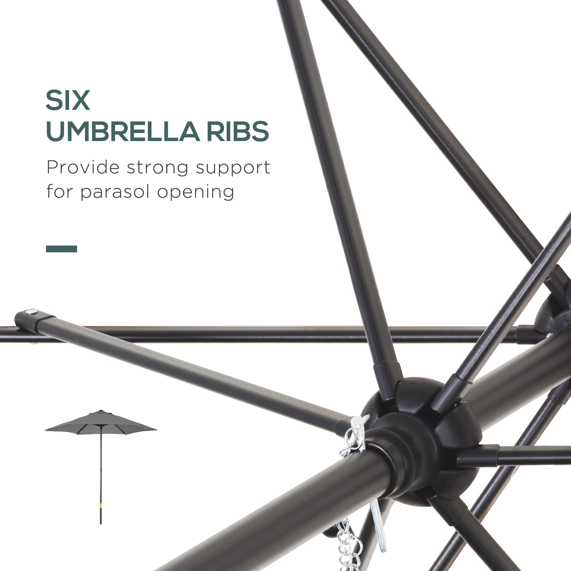 Outsunny 6.6FT Patio Umbrella, Outdoor Parasol with 6 Solid Ribs, Dark Grey 