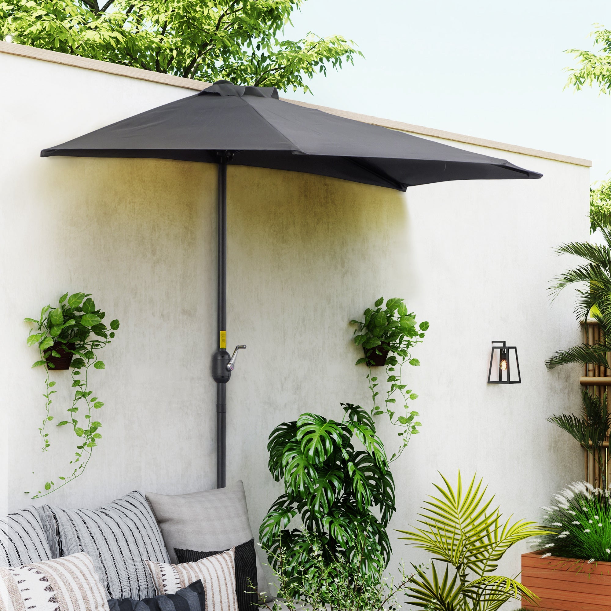Outsunny 9' Half Round Balcony Parasol Patio Garden Outdoor Window Sun Shade 5 Ribs Grey 