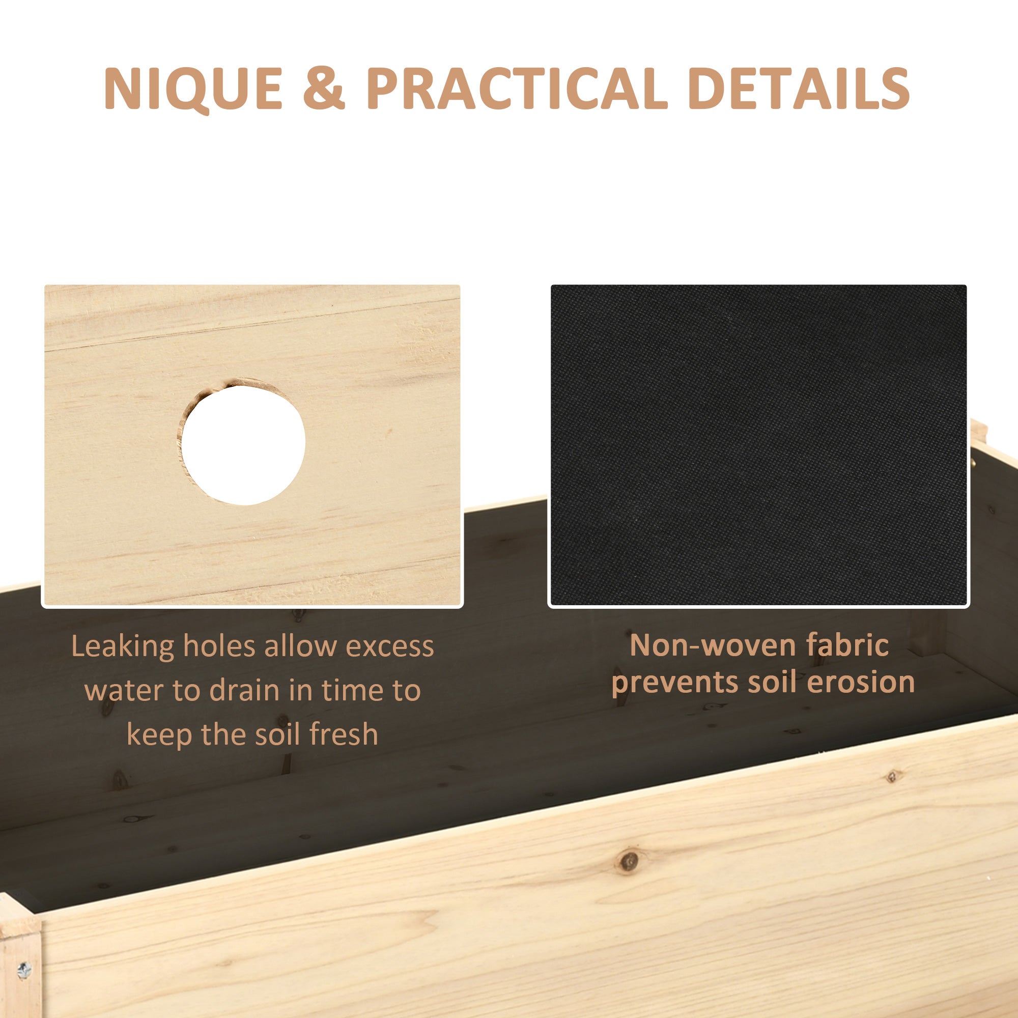 Outsunny Raised Garden Bed Wood Planter Box 46'' x 24'' for Vegetables Flowers Herbs Elevated Non-Woven Fabric 