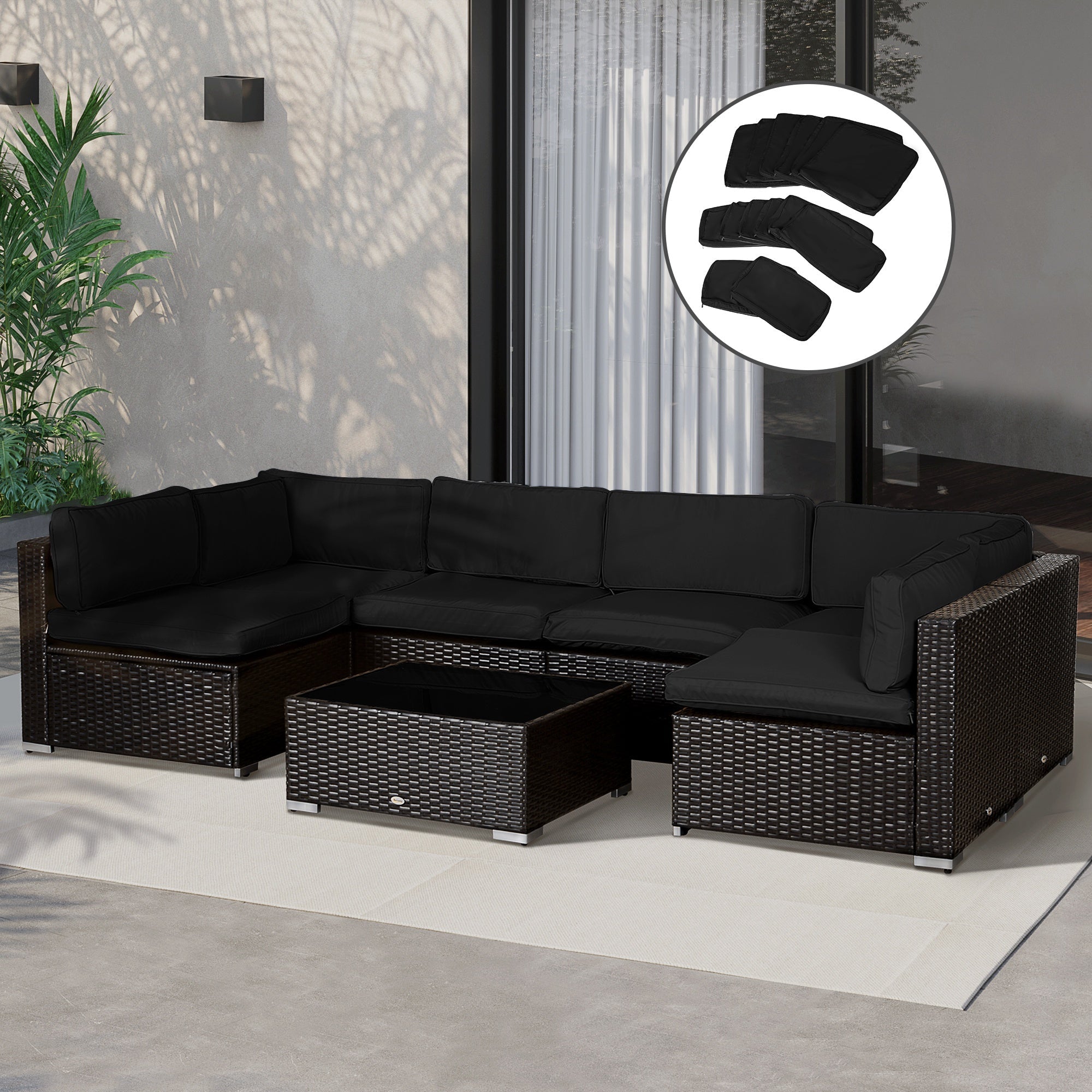 Outsunny Outdoor 14pc Patio Rattan Sofa Set Cushion Polyester Cover Replacement Set - No Cushion Included, Black 