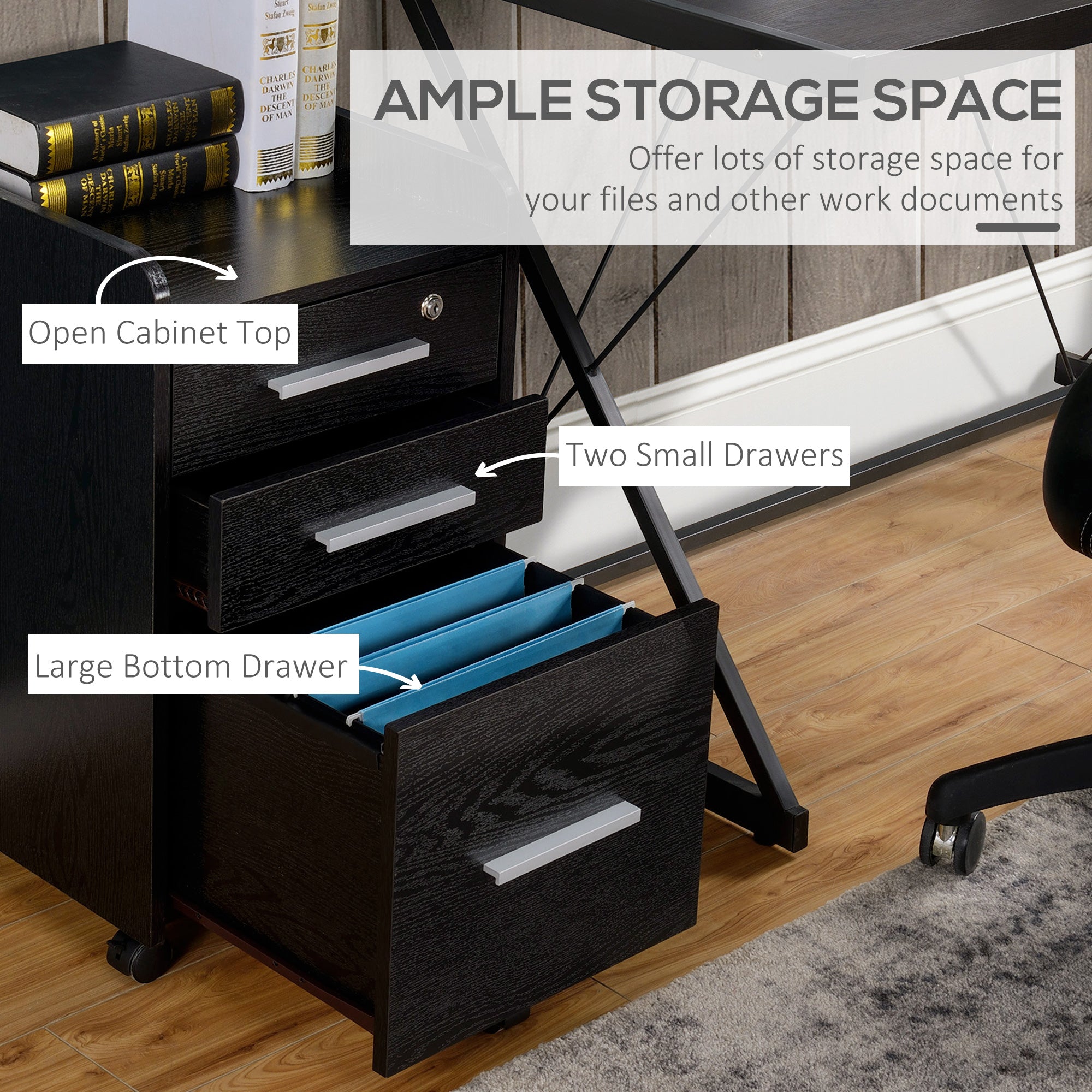 HOMCOM Mobile Filing Cabinet: 3-Drawer Vertical Unit with Lock & Wheels for Letter/Legal Docs, Black 