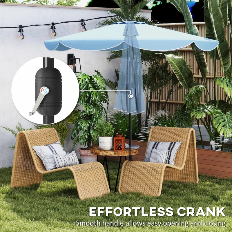 9' x 9' Round Market Umbrella with Valance, Patio Umbrella with Tilt and Crank, for Garden, Deck, Poolside, Sky Blue