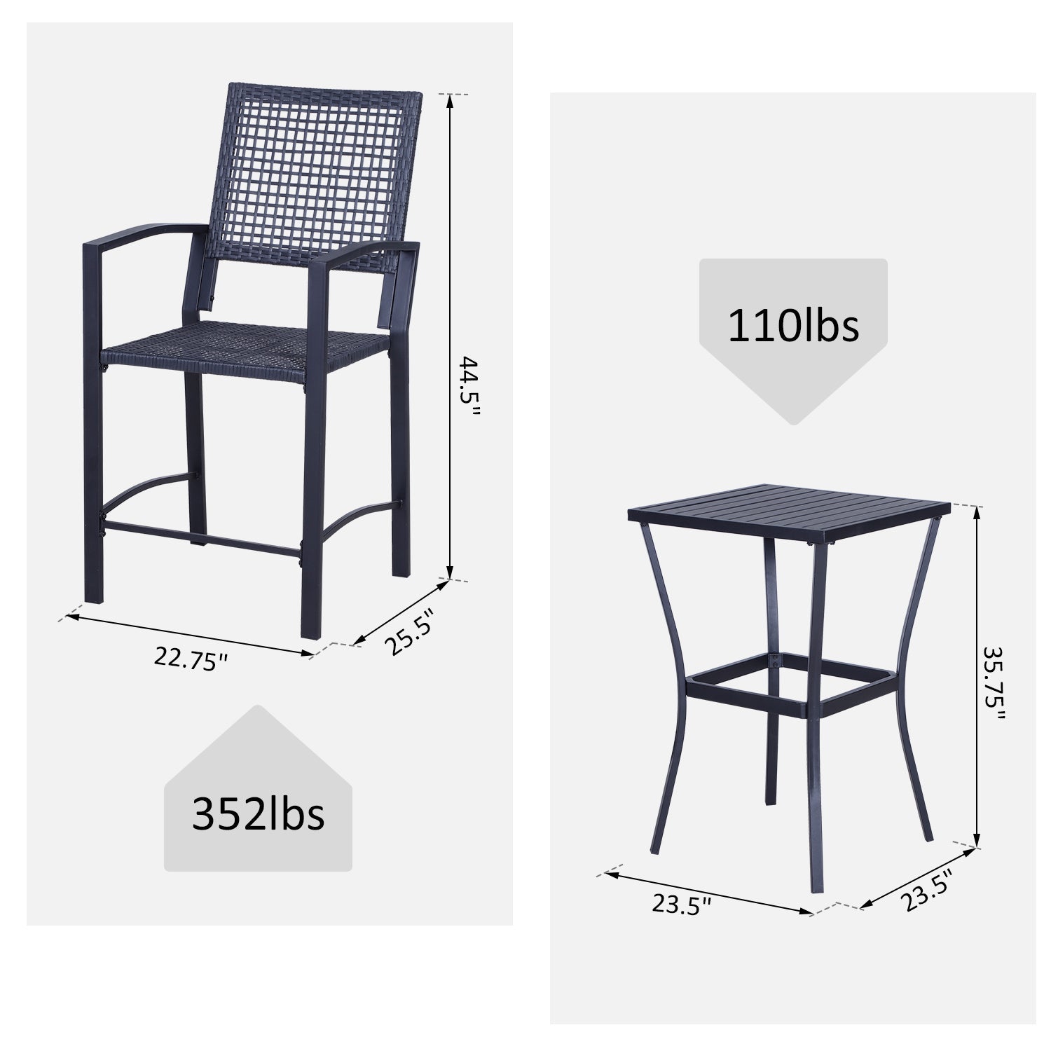 Outsunny Outdoor Wicker Bar Set 3PC Classic Bistro Bar Set Garden Rattan Style Patio Bar Table High Chairs Cream White 