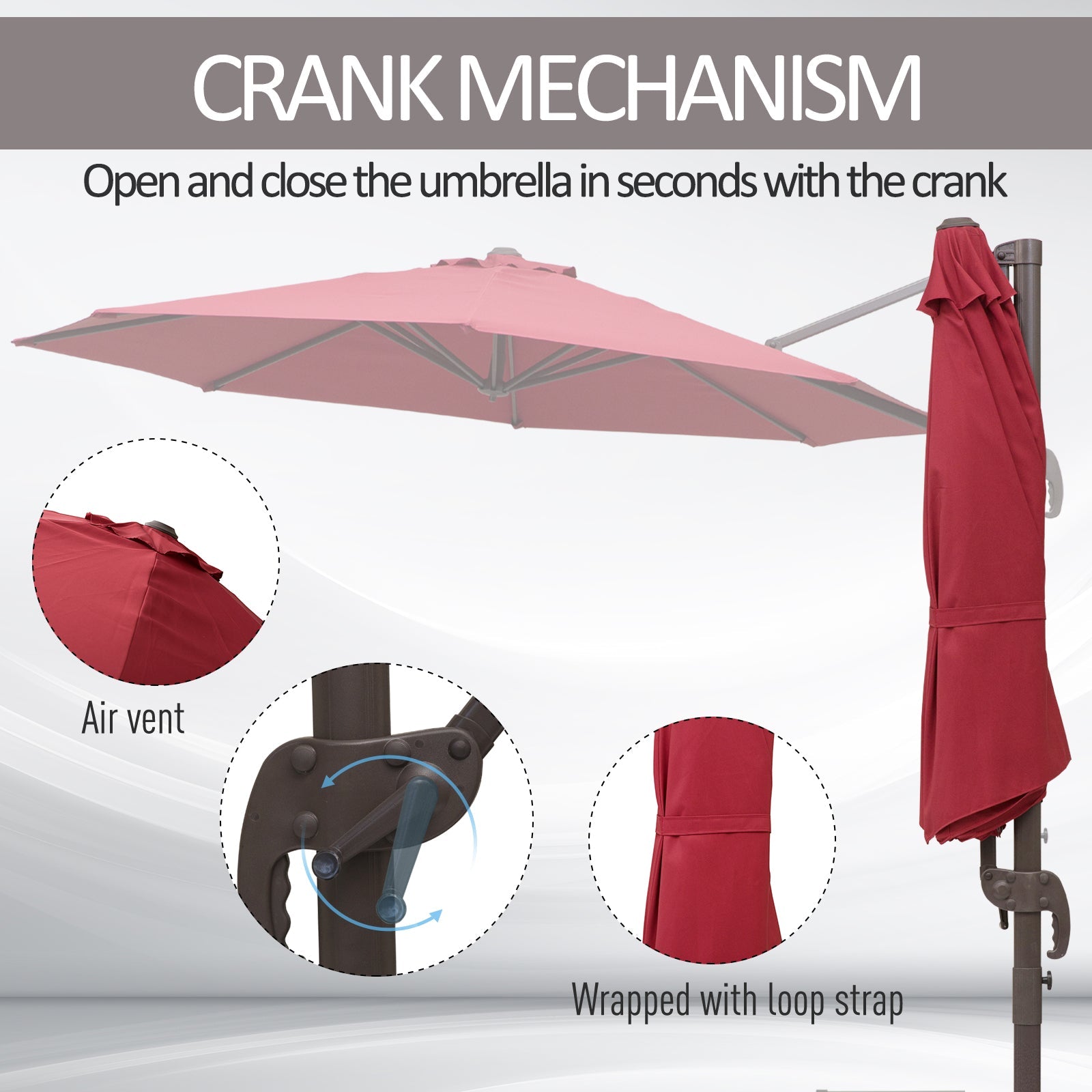 Outsunny 10ft Cantilever Patio Umbrella with 360° Rotation, Crank & Cross Base for Garden Deck Pool Backyard, Wine Red 