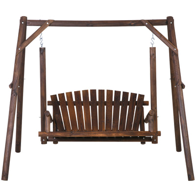 Outsunny Freestanding 6.5' Wooden Loveseat Traditional Farmhouse Style Log Swing Carbonized 