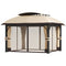Outsunny 11' x 13' Patio Gazebo, Double Roof Outdoor Gazebo Canopy with Netting & Curtains, Galvanized Metal Frame, Khaki