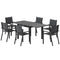 Patio Dining Set for 6, Aluminum Expandable Outdoor Table and 6 Stackable Chairs with Padded Back, Mesh Seat, Black
