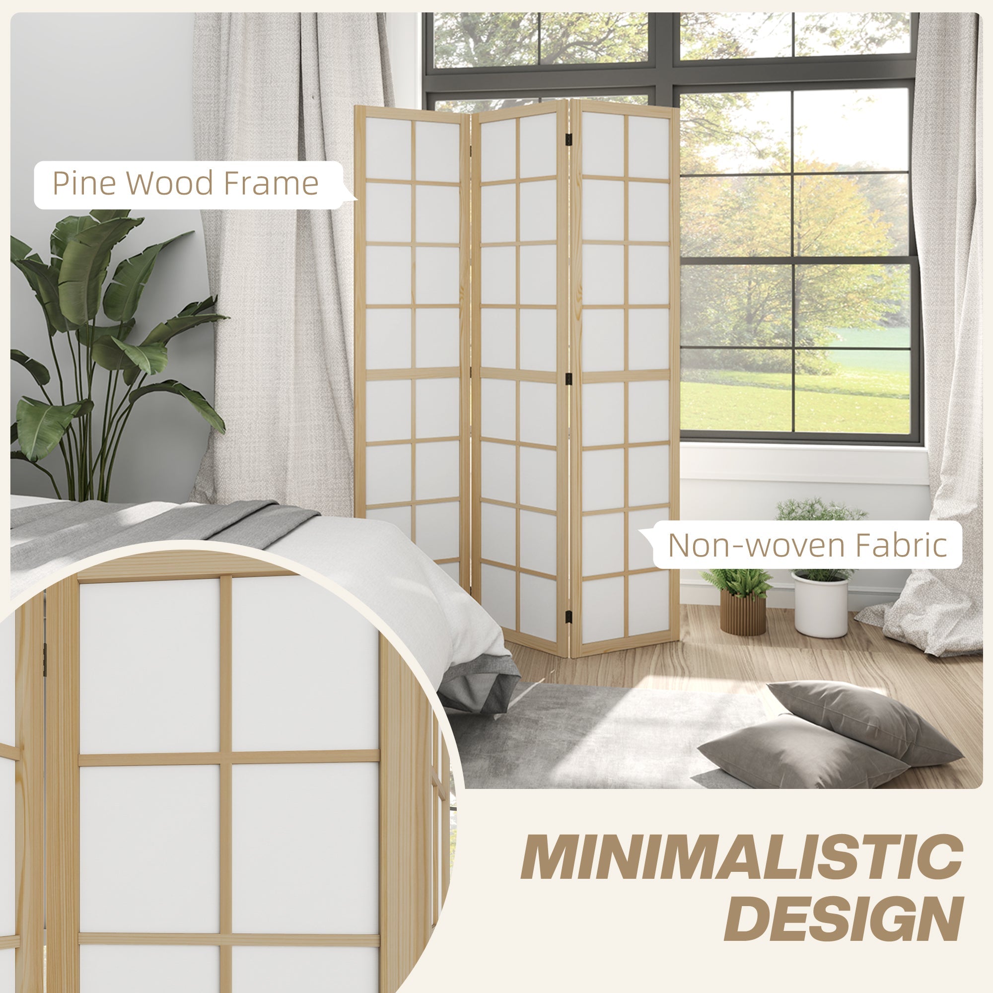 HOMCOM 3 Panel Room Divider, 5.6 ft Folding Wall Divider Room Partition for Home Office, Bedroom 