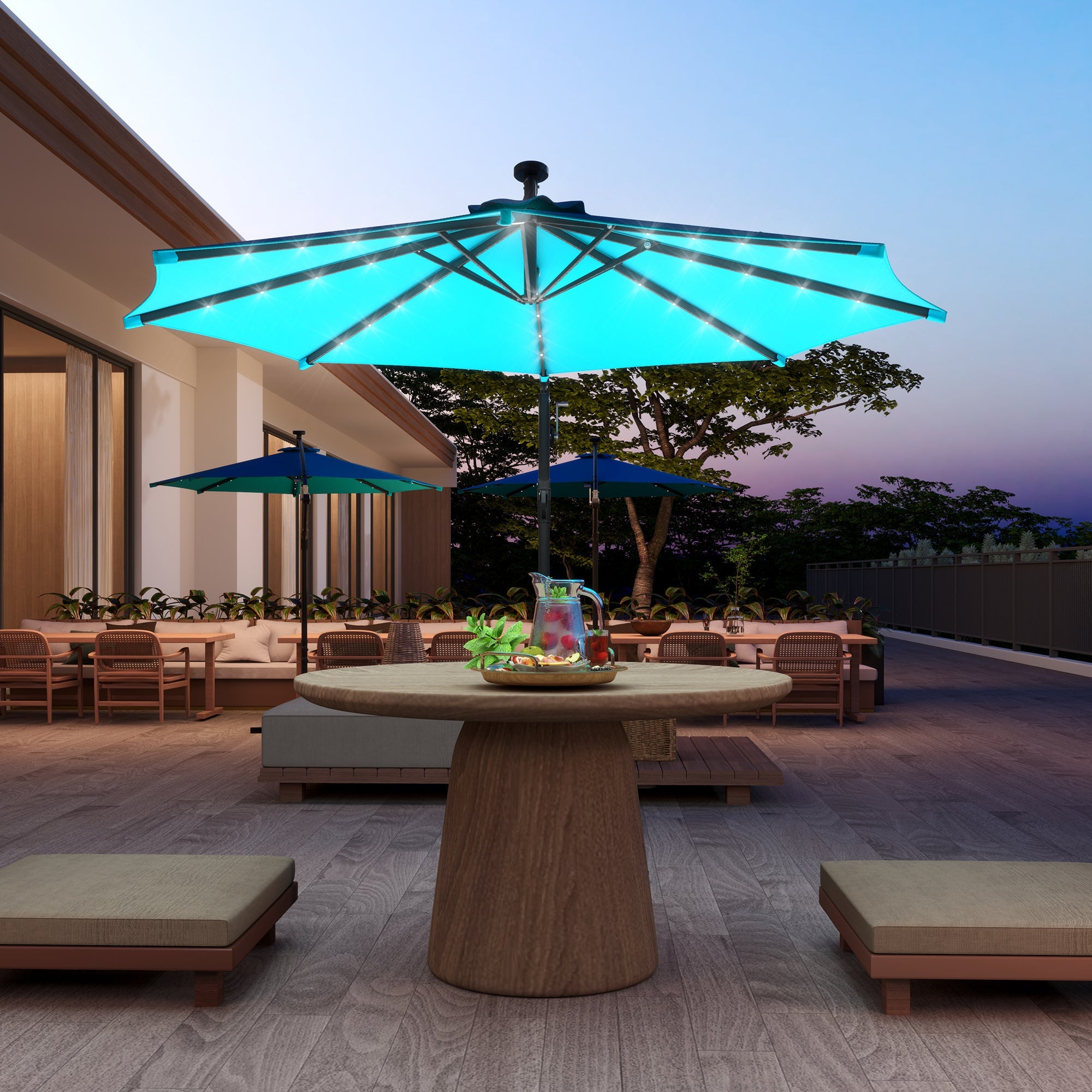 Outsunny 10ft Outdoor Cantilever Umbrella Banana Umbrella with Solar Lights and Adjustable Angle for Patio Backyard Turquoise 