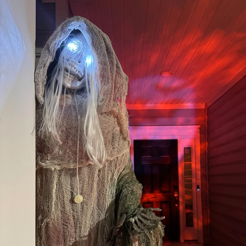 Outsunny 6ft Life-Size Outdoor Skeleton Witch – Animated Halloween Prop with Light-Up Eyes & Spooky Sound 