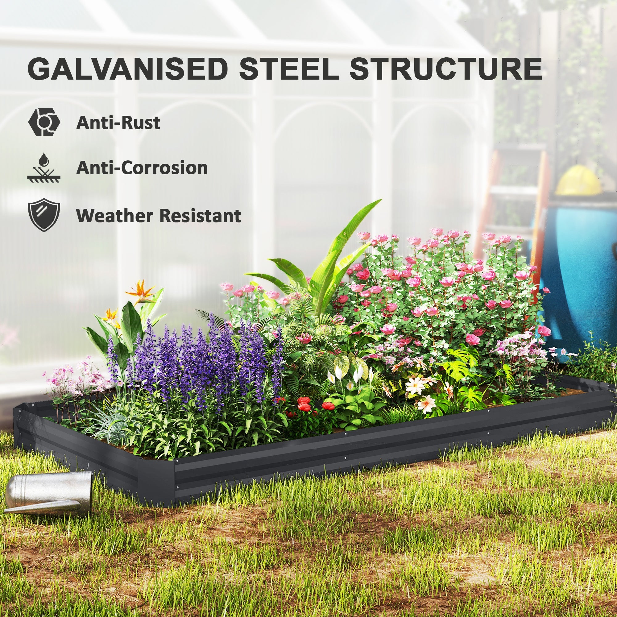 Outsunny Galvanized Raised Bed, 8' x 4' x 1' Metal Planter Box, Outdoor Garden Box with Open Bottom for Flower Herb Vegetable 