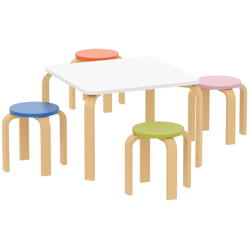 Qaba Kids Table and Chair Set, 5-Piece Children Furniture Set, Kids Table and 4 Chair Set for Daycare, Classroom, Playroom