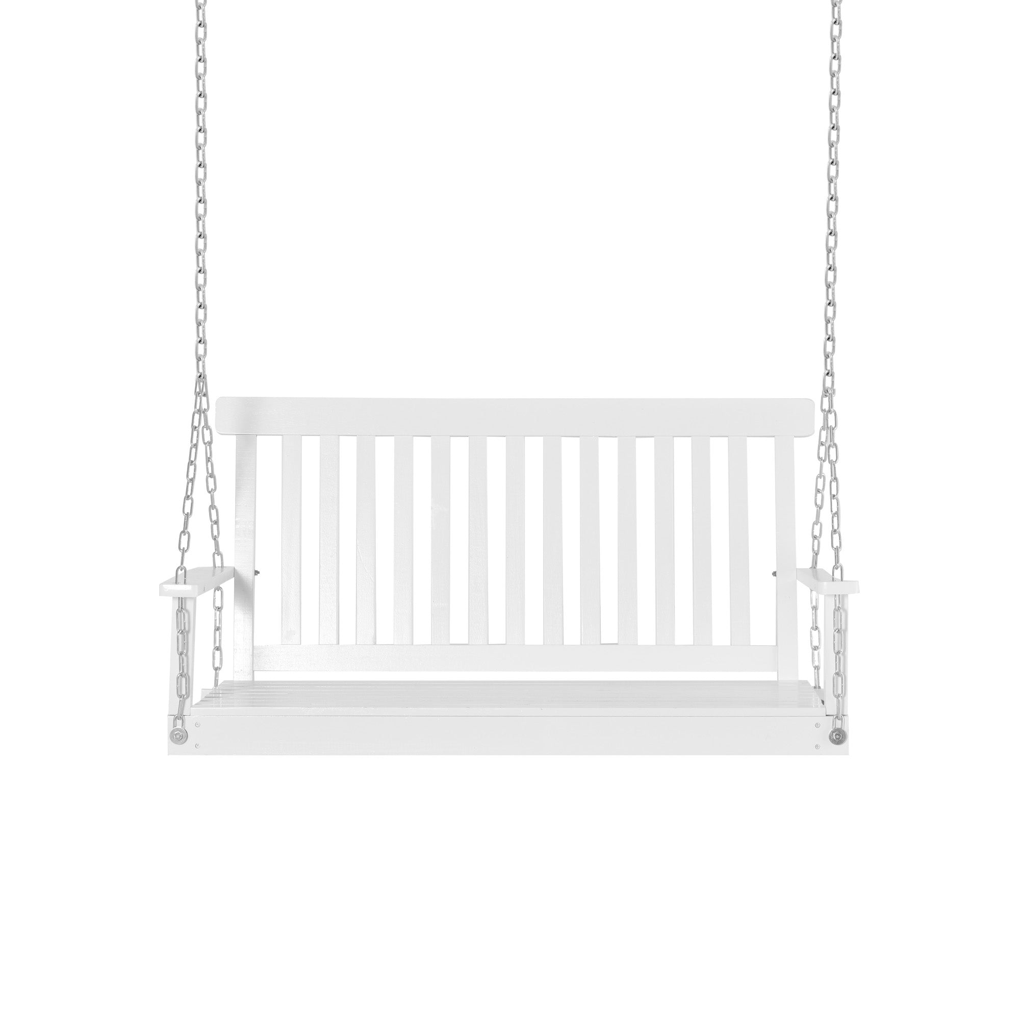 Outsunny Fir Wooden Porch Swing Chair 2-Seater Patio Swing with Slatted Design and Hanging Chains in White 