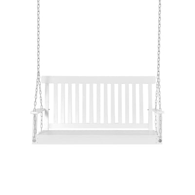 Outsunny Fir Wooden Porch Swing Chair 2-Seater Patio Swing with Slatted Design and Hanging Chains in White 