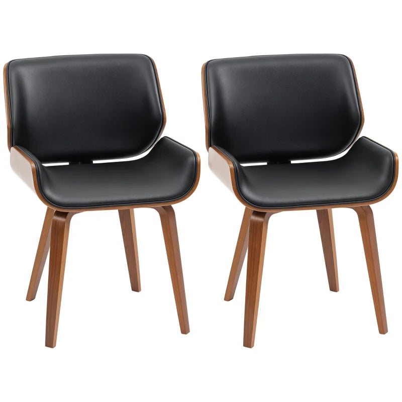 Dining Chairs Set of 2, PU Leather Kitchen Chairs with Upholstered Seats and Solid Wood Legs for Dining Room, Black