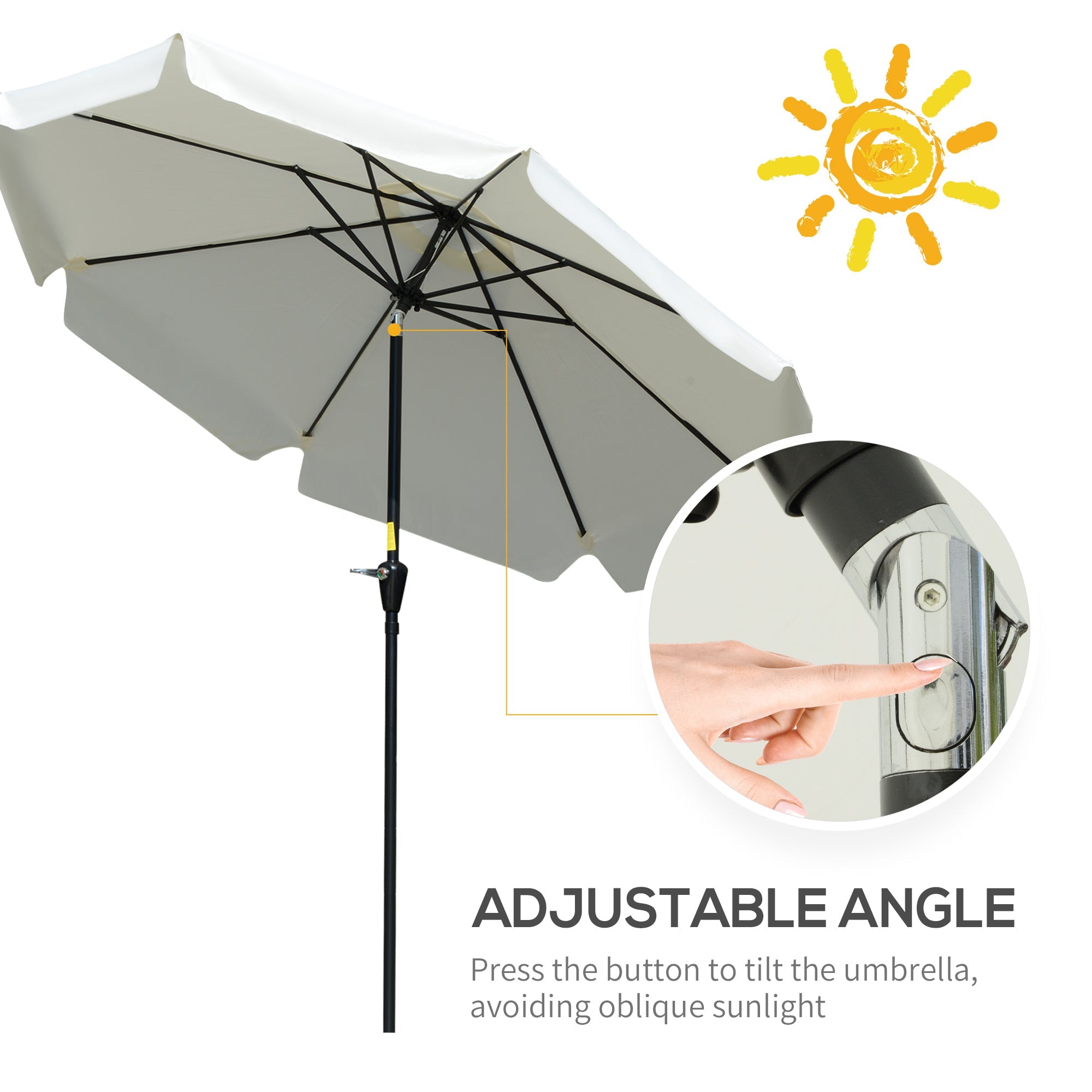 Outsunny Market Umbrella: 8.5ft Round Outdoor Table Umbrella with Tilt Crank for Patio Cream White 