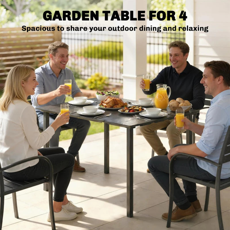 Outdoor Dining Table for 4 People, Rectangular Patio Table with HDPE Top and Metal Frame, for Garden, Backyard, Deck