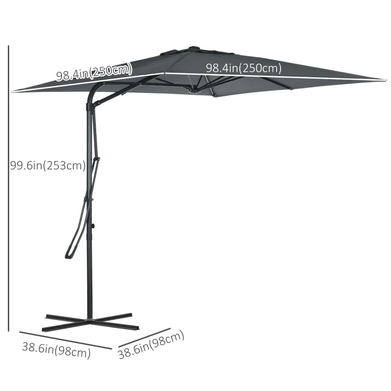 8FT Cantilever Patio Umbrella, Offset Patio Umbrella with Cross Base for Deck, Backyard, Pool and Garden, Hanging Umbrellas, Switch with a Wrench, Dark Gray