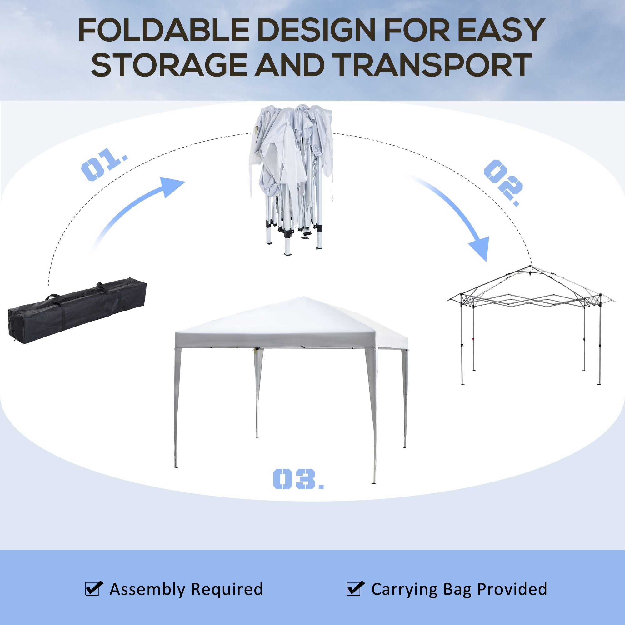 Outsunny Folding Pop Up Tent 10x10ft Outdoor Gazebo Canopy White w Carrying Bag 