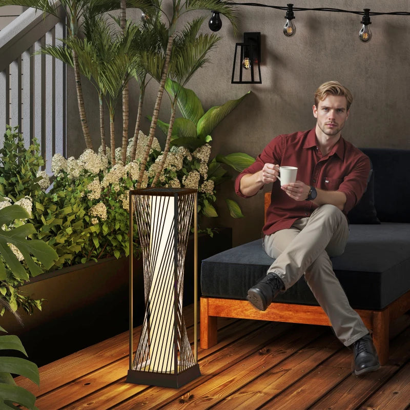 Rattan Solar Floor Lamp, Decorative Outdoor Lamp with Auto On/Off LED Lights, IP44 for Patio, Porch, Pathway, Brown