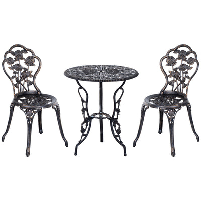 Outsunny 3PC Patio Bistro Set Cast Aluminum Outdoor Garden Table Chairs with Umbrella Hole Bronze 