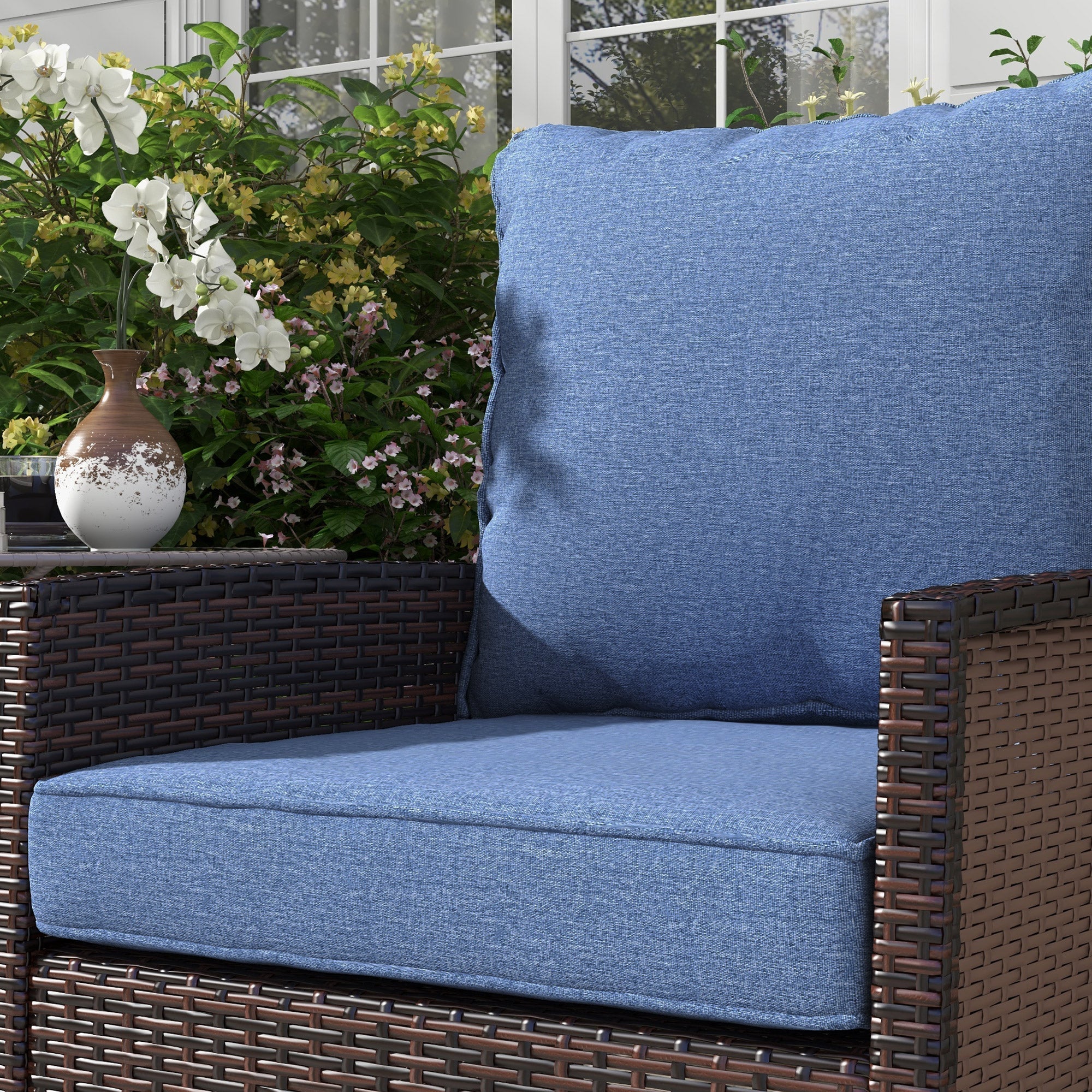 Outsunny 4-Piece Seat Cushion Pillows Replacement, Patio Chair Cushions Set with Back for Indoor Outdoor, Blue 