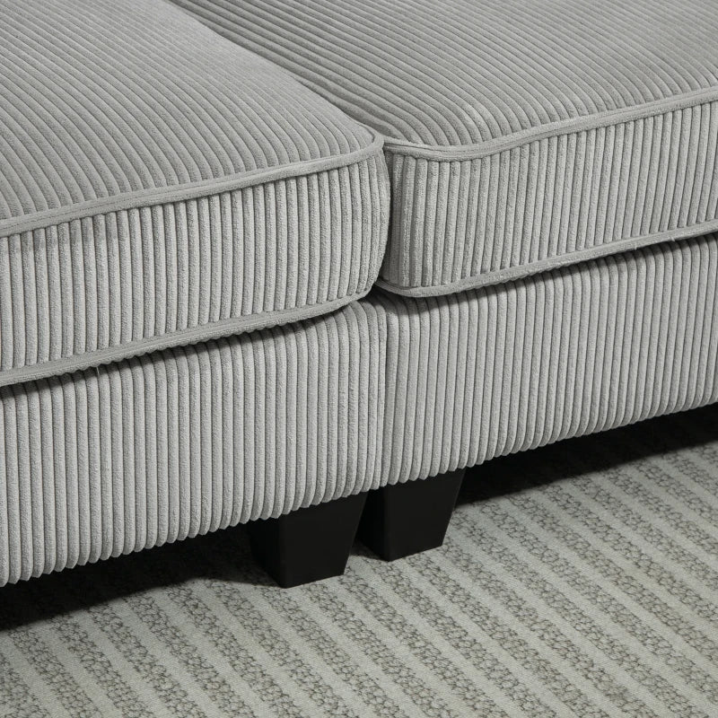 Three Seater Sofa, Fabric 3 Seater Couch with Spring Cushion and Cup Holders for Living Room, Bedroom, Light Grey