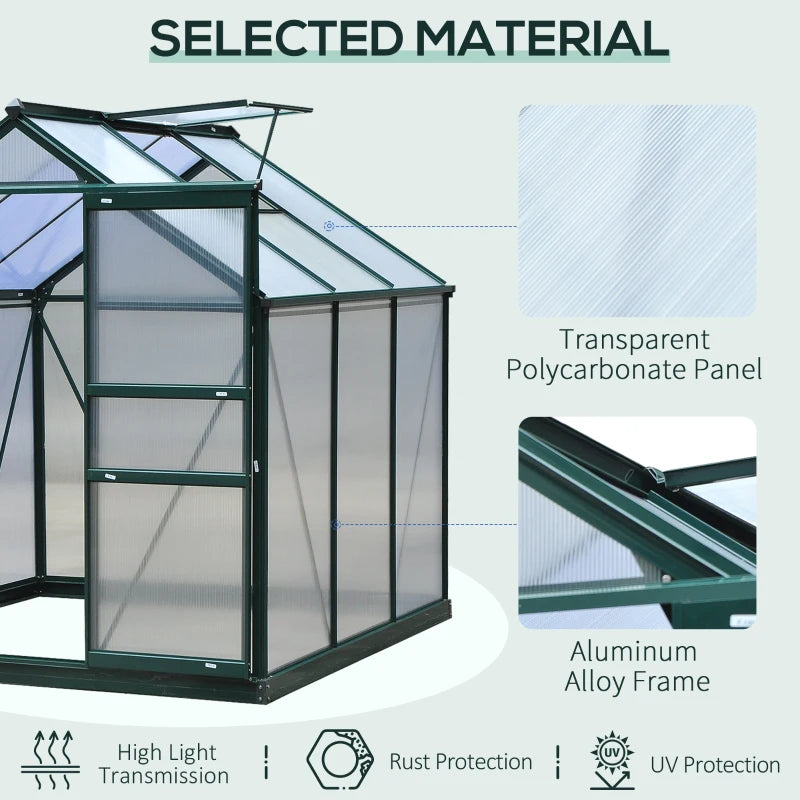 Outsunny 6.2' x 6.3' x 6.6' Clear Polycarbonate Greenhouse, Large Walk-In Green House Garden, Plants Grow, Galvanized Sheet Frame w/ Slide Door 