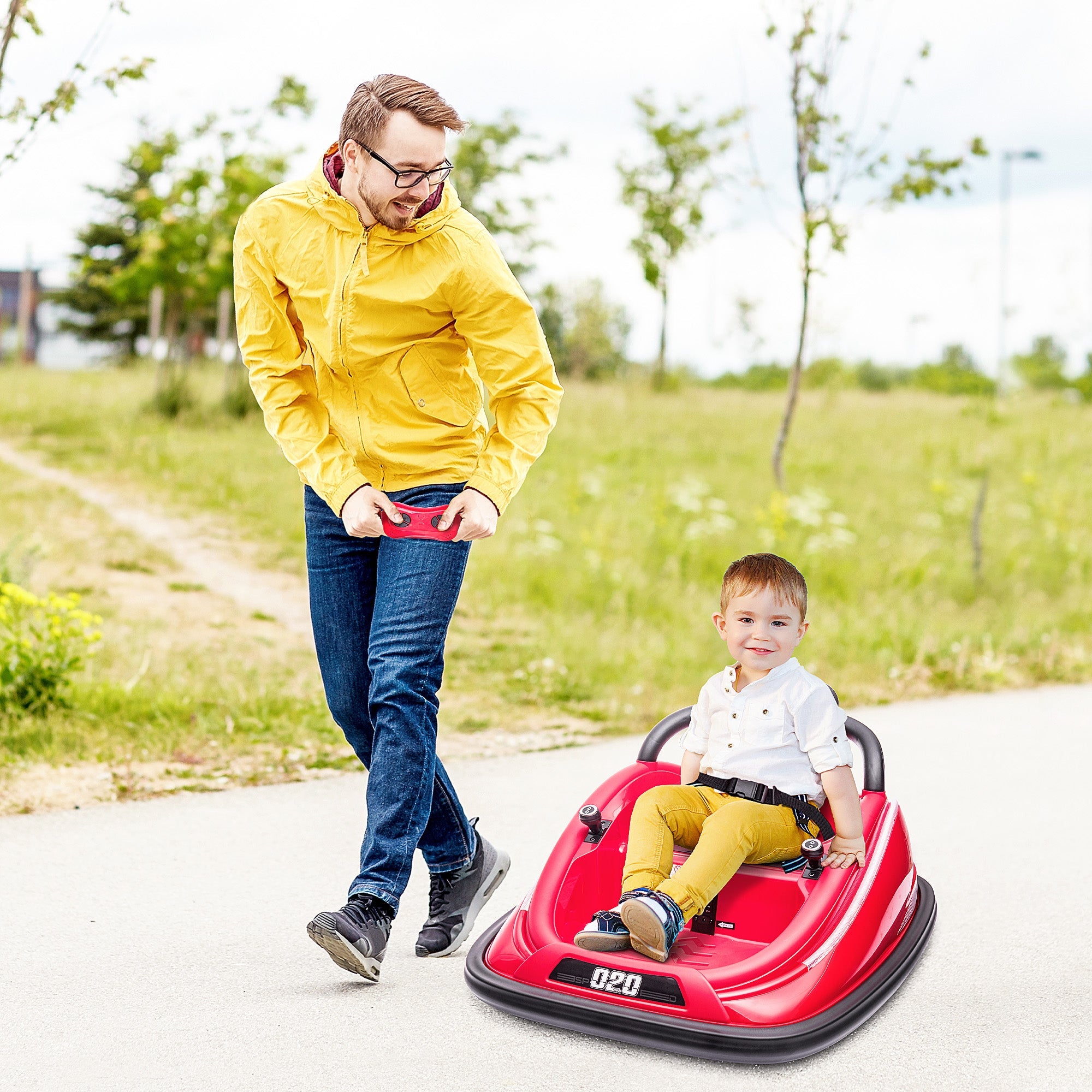 Aosom 12V Kids Bumper Car: 360° Rotation, Twin Motor, Remote Control, Red 