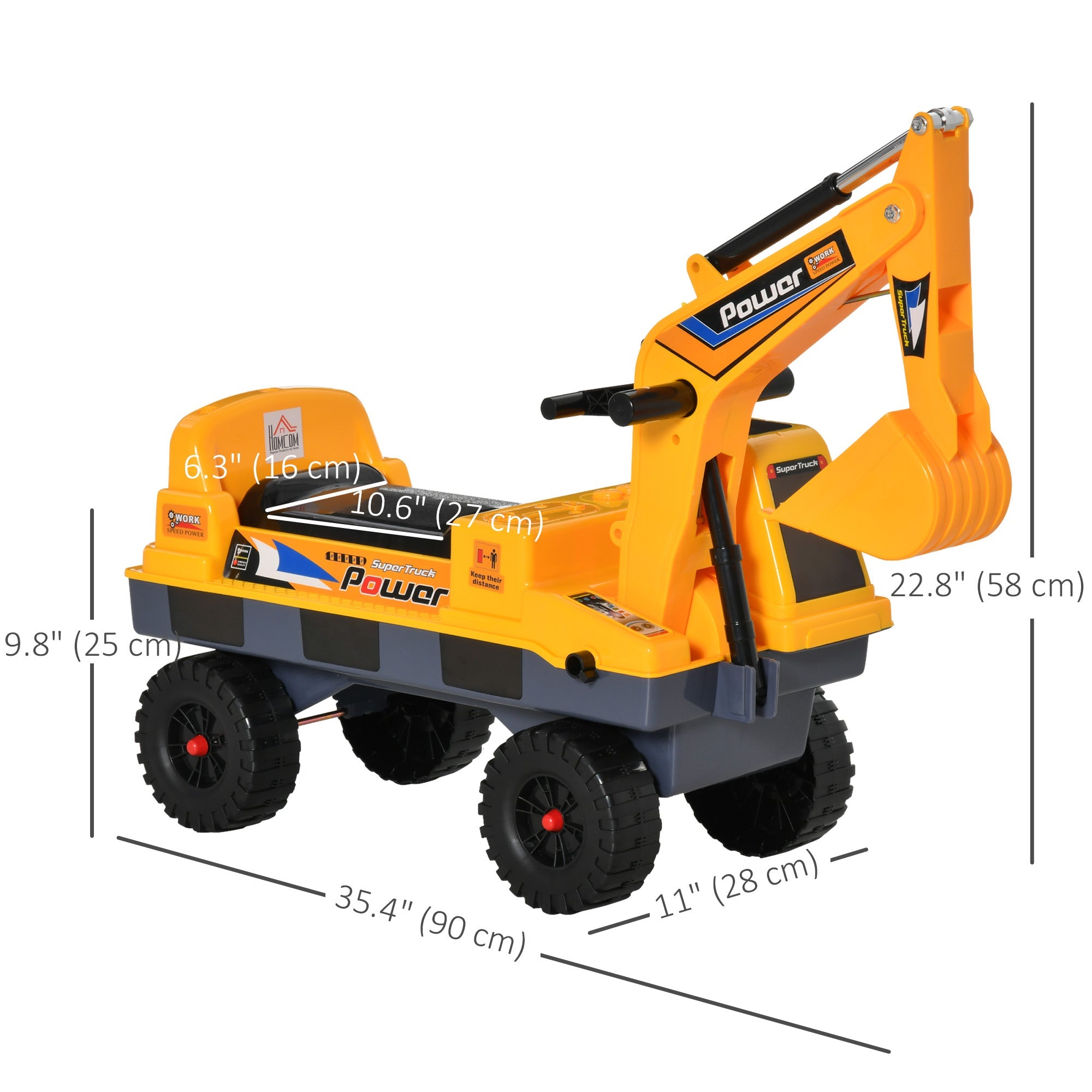 Qaba Construction Ride on Excavator Digger Multi-functional Bulldozer Toy Detachable Bucket Yellow 