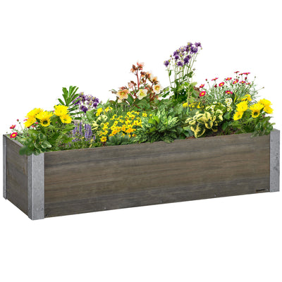 Outsunny 38"x12" Raised Wooden Planter: Elevated Garden Bed for Backyard Veggies/Herbs, Light Grey 