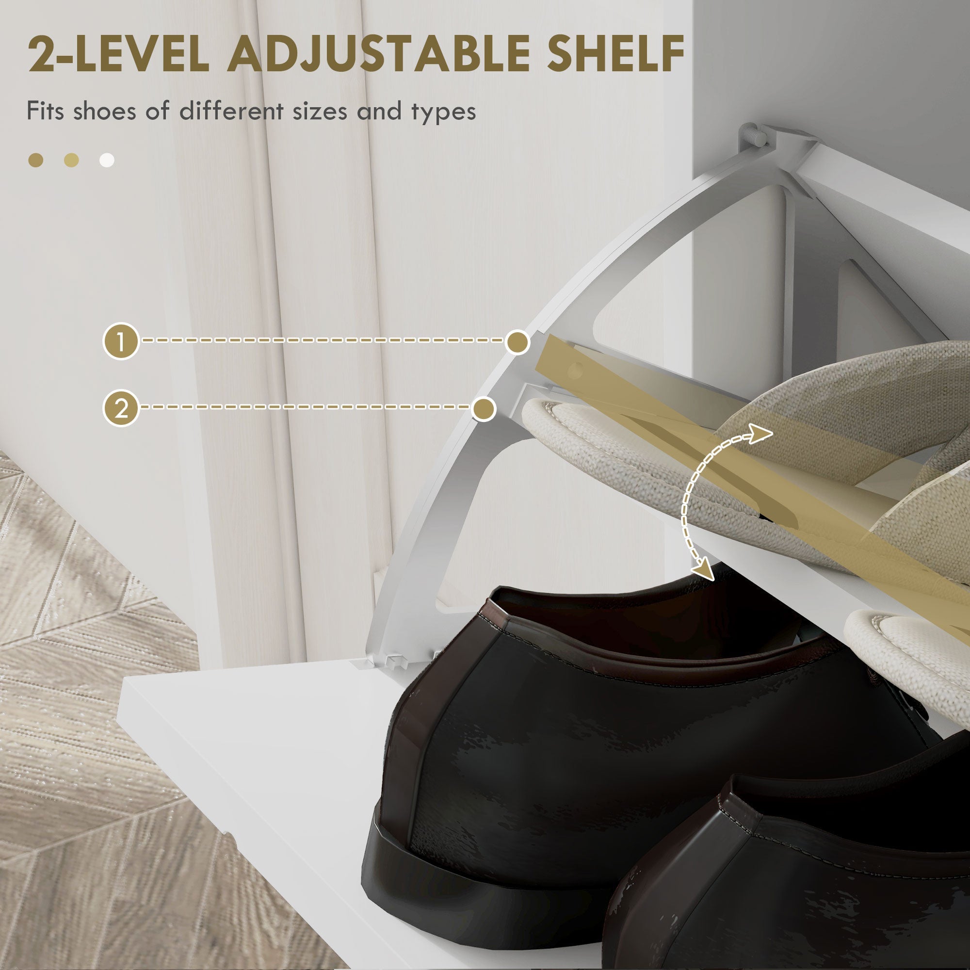 HOMCOM Shoe Storage Cabinet with 4 Flip Drawers Adjustable Shelf 16 Pairs of Shoes Cabinet White 