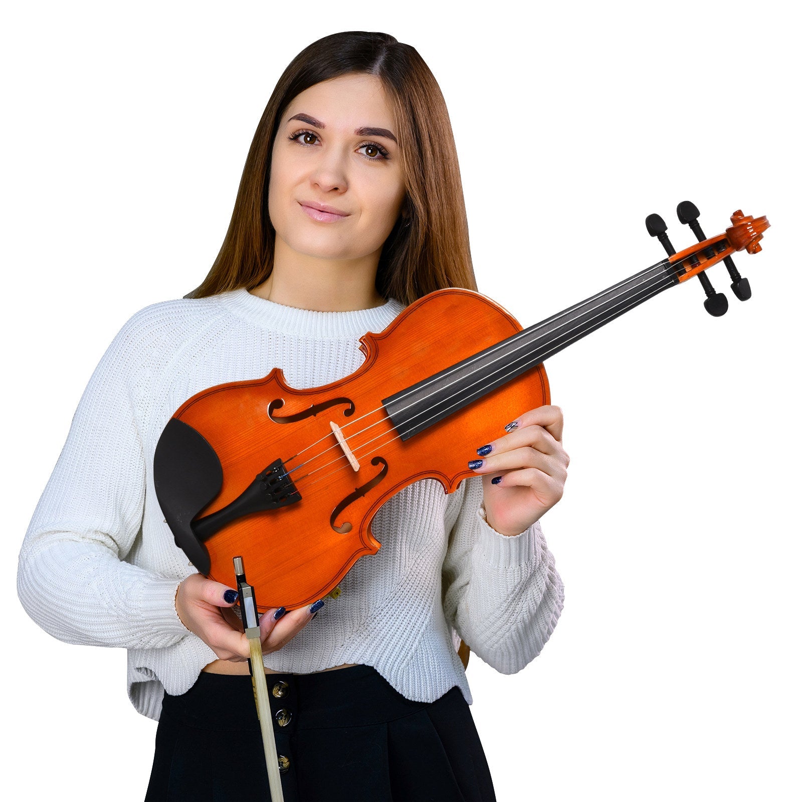 HOMCOM Full Size 4/4 Violin Set Maple Wood with Accessories Storage Box Orange 
