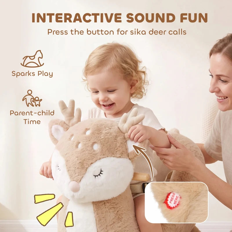 Toddler Deer Rocking Horse with Animal Sound, Safety Belt & Rocking Stopper – Brown